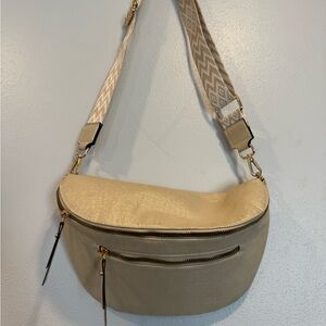 Cream Crossbody Bag with Textured Strap and Metal Hardware